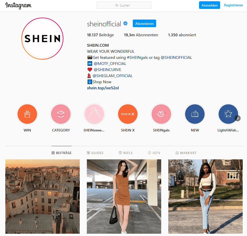Shein als erfolgreiche Marke in Instagram